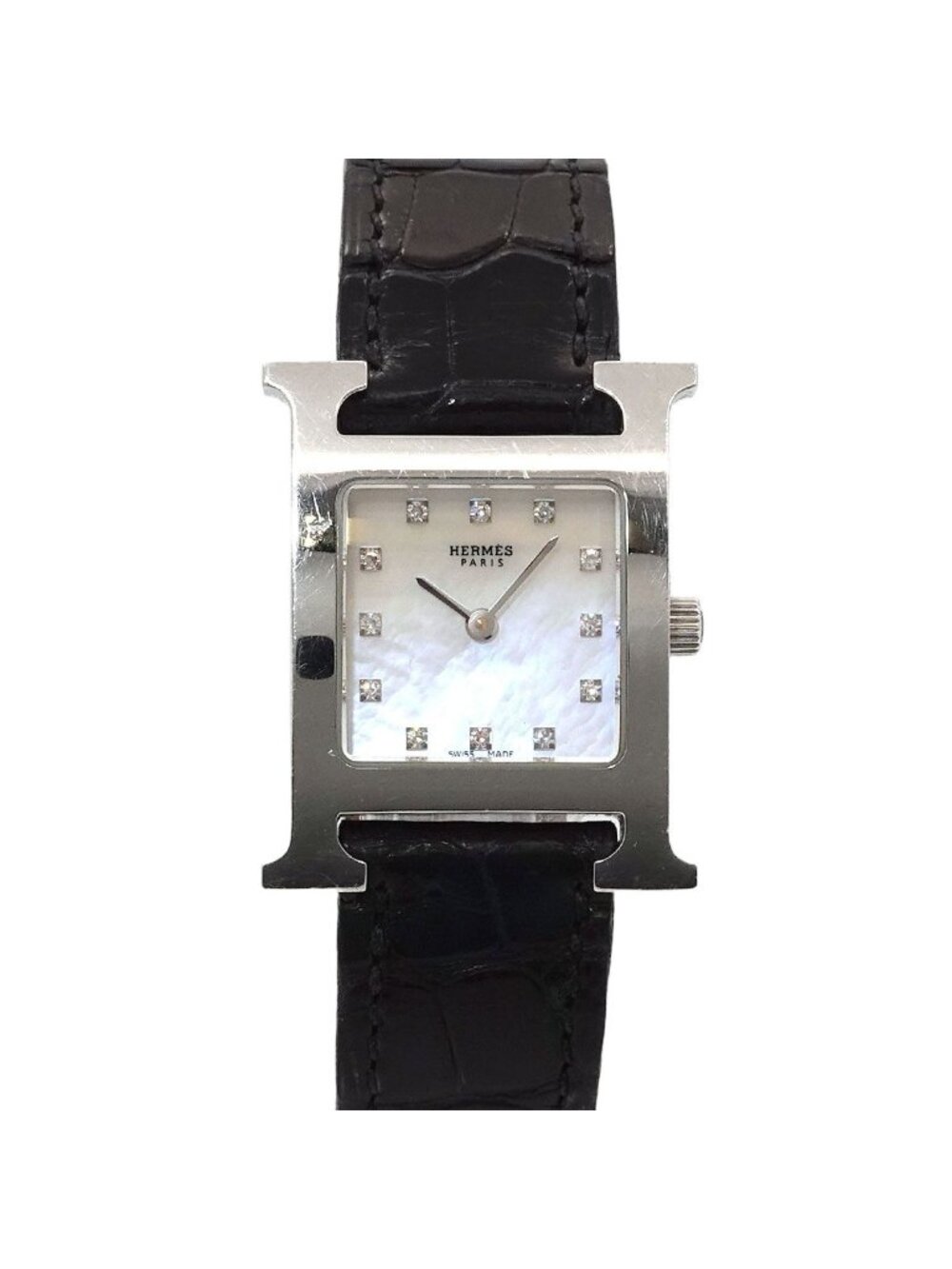 Hermes H Watch Diamond White Shell Quartz